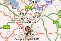 Map of Wrexham , North Wales